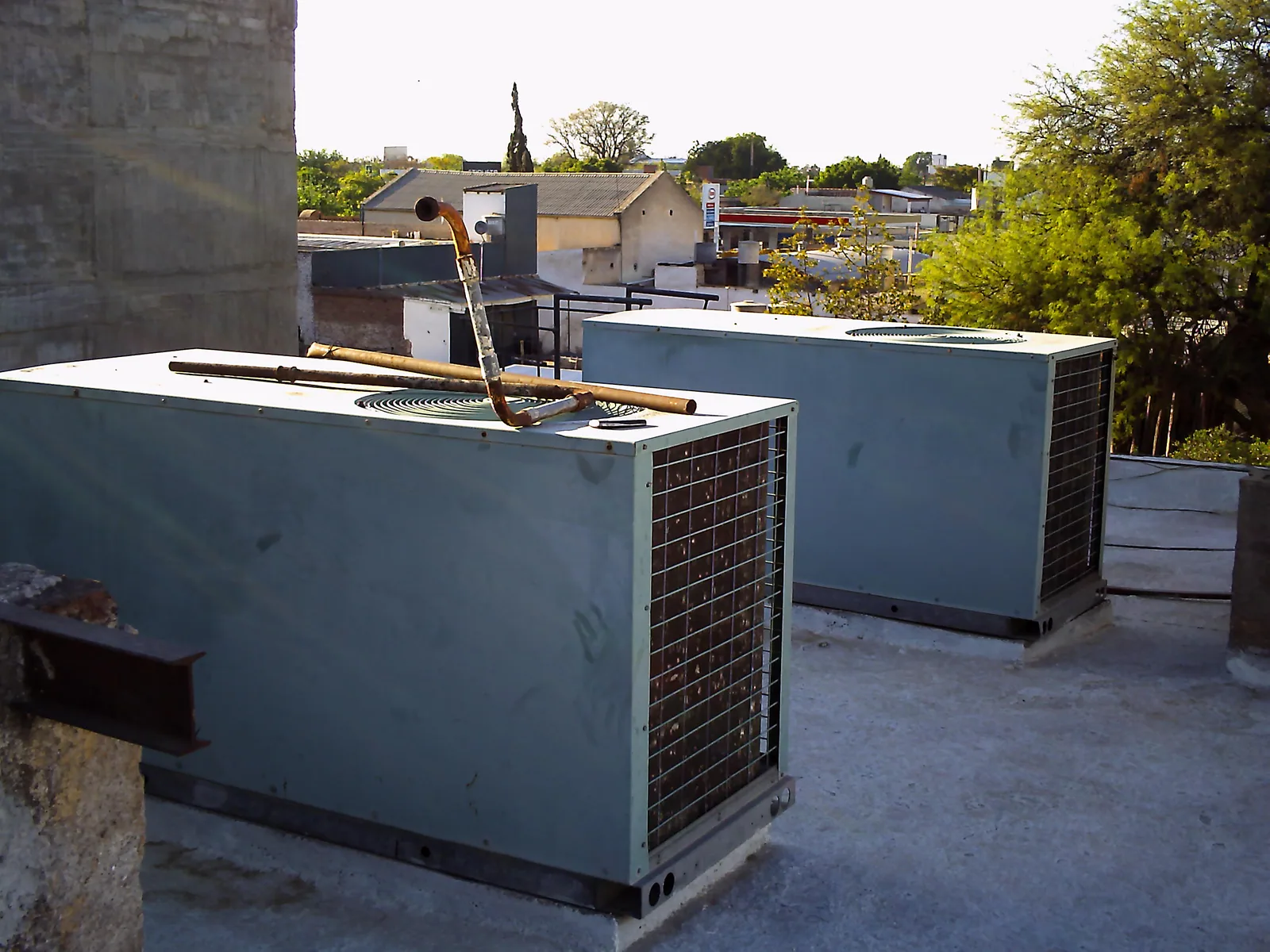 Condensing units installed on a technical rooftop